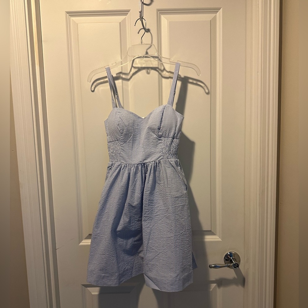 Lilly Pulitzer Christine Cotton Sundress in Bay Blur Seersucker Stripe Size 0